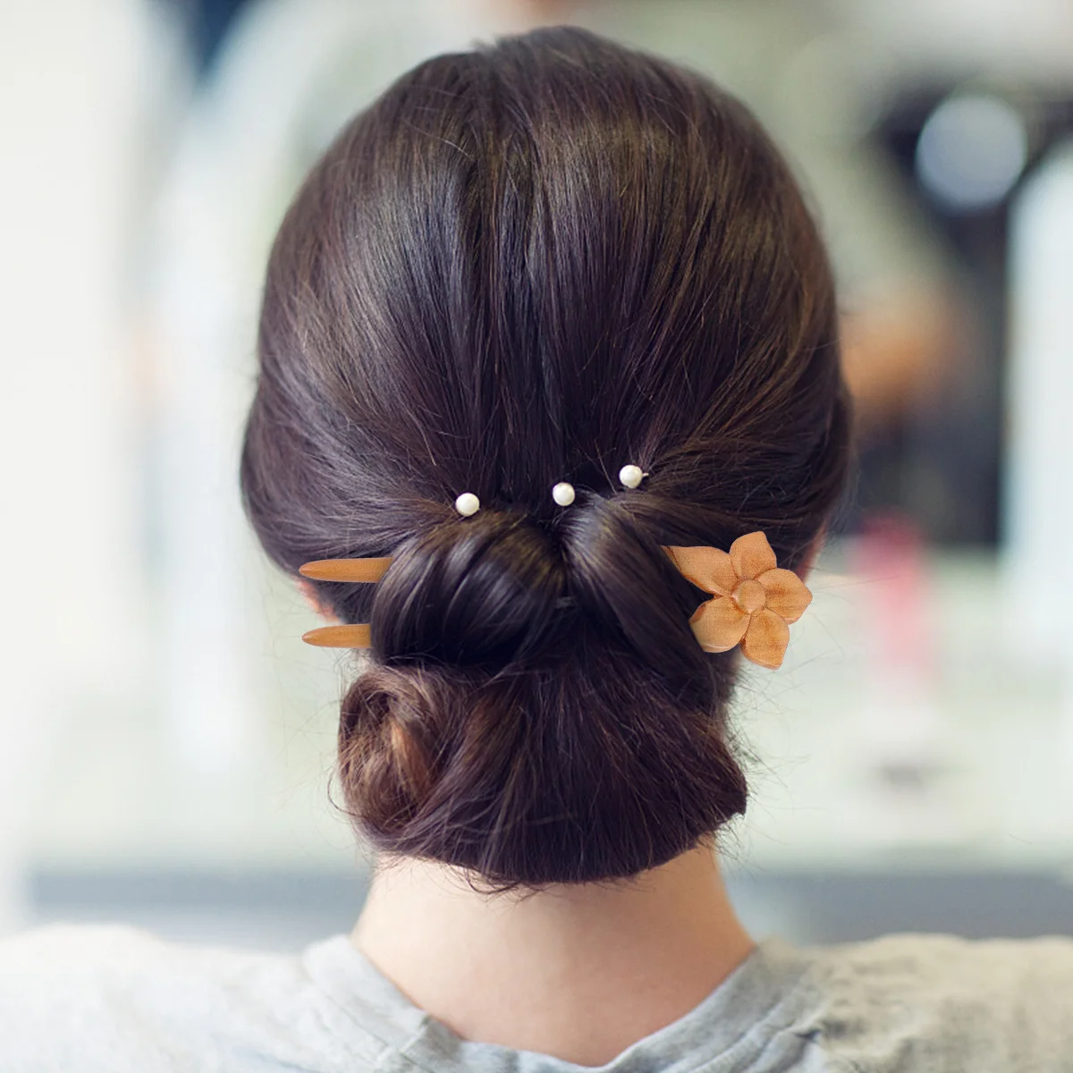 دبوس شعر خشبي على الطراز العتيق، عصا كلاسيكية متينة على شكل حرف U للنساء، إكسسوارات شعر أنيقة، مخلب شعر #4