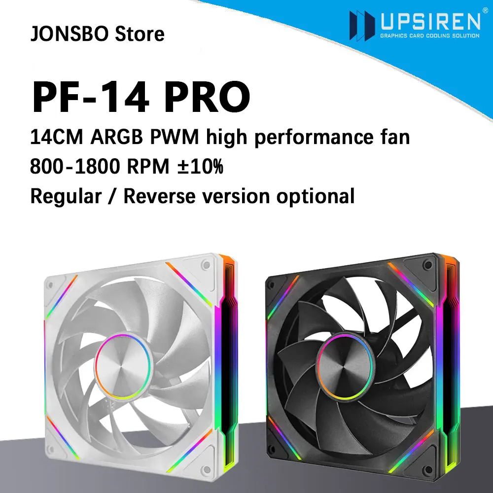 

Вентилятор для корпуса UPSIREN PF-14 PRO 140 мм с синхронизацией подсветки материнской платы/ARGB+PWM, варианты с обычным/обратным вращением лопастей.