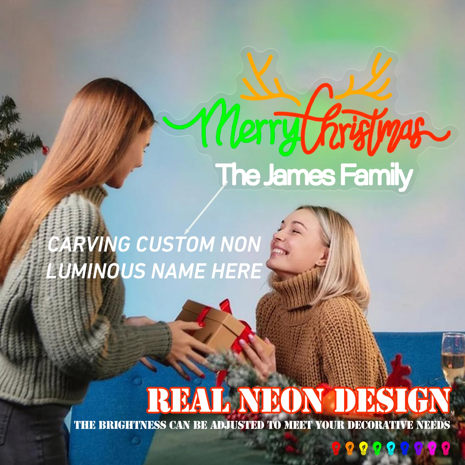 علامة نيون مخصصة لعيد الميلاد علامة نيون LED مخصصة تعمل بمنفذ USB علامة اسم شخصية ديكور جدار لحفلات الزفاف وأعياد الميلاد والهالوين