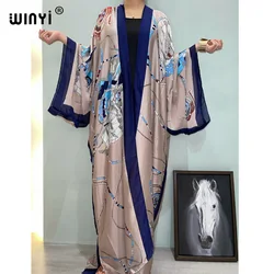 WINYI 2022 Boho Printed Long Kimono Dress Bikini Wrap Cover-ups Women Summer Clothes Beach Wear Swim Suit Cover Up kaftan