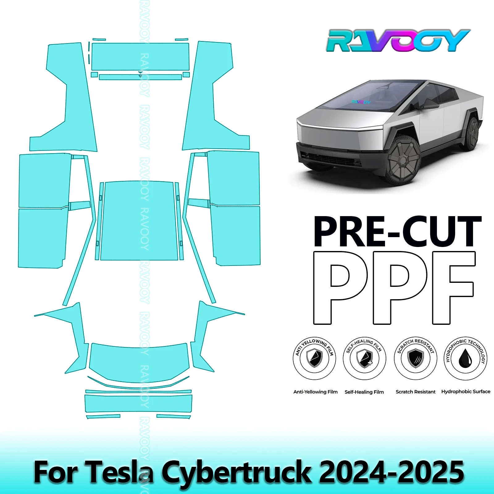 

Для Tesla Cybertruck 2024-2025 8,5 мил предварительно вырезанная PPF полная защитная пленка для автомобильной краски фары ТПУ PPF пленка прозрачный бюстгальтер