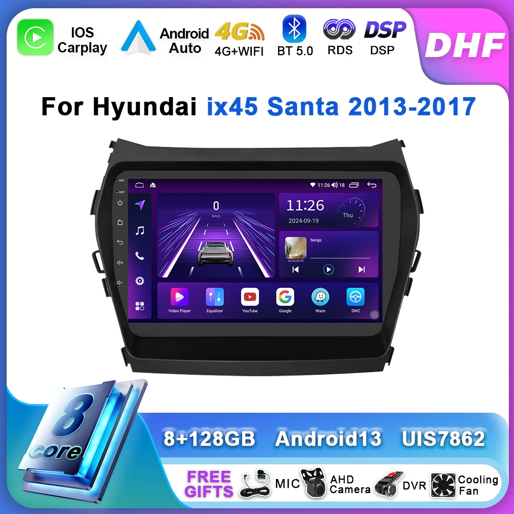 

9-дюймовый 2-диночный автомобильный радиоприемник Android для Hyundai IX45 Santa Fe 2013 2014 2015 2016 2017 Мультимедийный плеер GPS Navi 2 Din Стерео DSP BT
