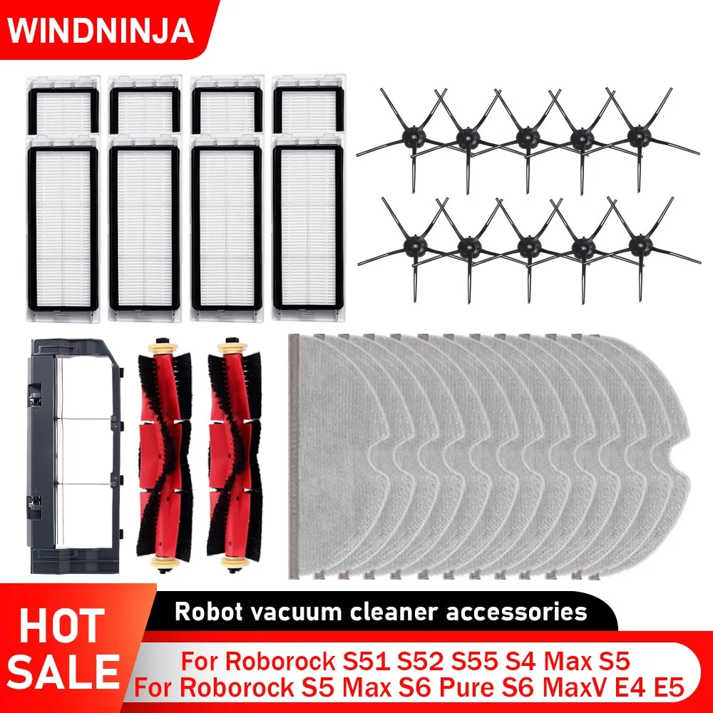 

Для Roborock S6 MaxV S6 Pure E4 E5 S5 S5 Max S4 Max S51 S52 S55 HEPA-фильтр Швабра Тканевый ролик Боковая щетка Вакуумная часть Аксессуары