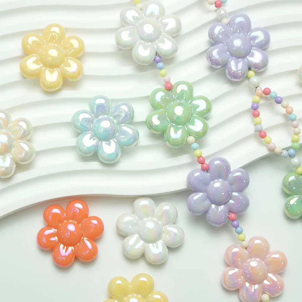 

Colorful UV solid color flower DIY handmade beading accessories acrylic material cartoon straight hole necklace loose beads