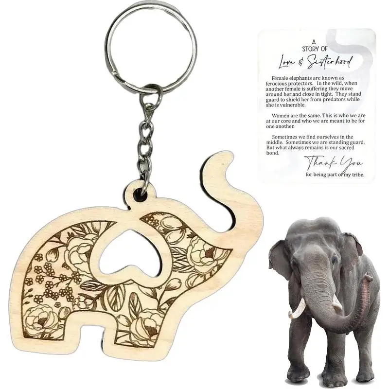 Sisterhood Elephant Ornament Friendship Ornaments Decorative Pendant Wooden Elephant Keychain Charm Christmas Tree Ornaments Bag