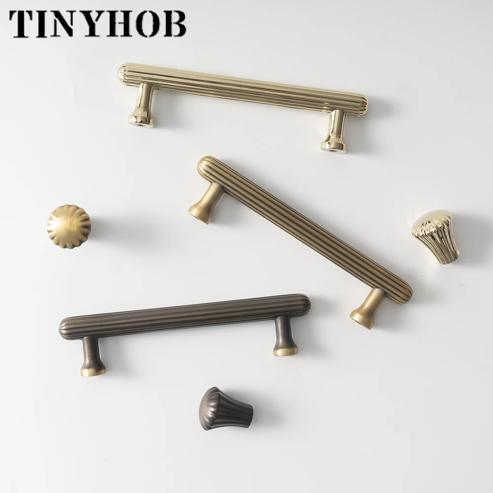 3 Colors Cupboard Handles Solid Brass Cabinet Knobs American Style Retro Bronze Drawer Knob Nordic Furniture Kitchen Accessories