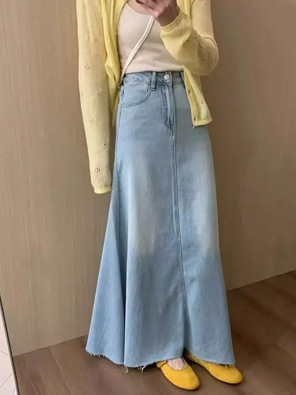 

Spring Summer New plus Size Slimming Versatile Half Skirt Ladylike Sweet Soft Frayed High Waist Fish Tail Skirt Casual Wear