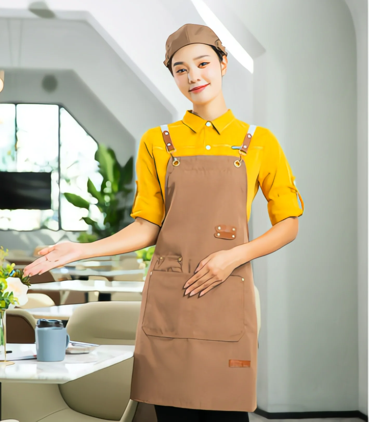 

2023 New apron custom logo printing kitchen home catering special milk tea flower shop beautiful work clothes women