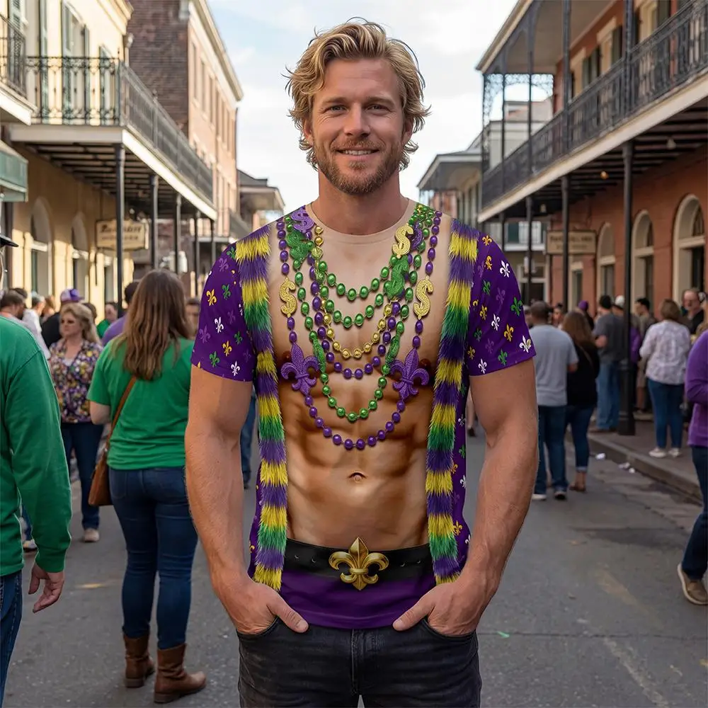 Unisex Fake Muscle Body 3D Print T‑Shirt Men Women Cosplay Costume Graphic Short‑Sleeve Tops Funny Party Street‑Style Tees