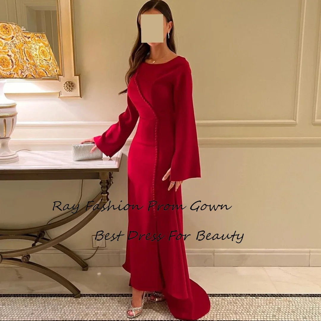 

Ray Fashion Mermaid Prom Dress Boat Neck Long Sleeves With Button Evening Gowns For Formal Occasion فساتين سهرة Saudi Arabia