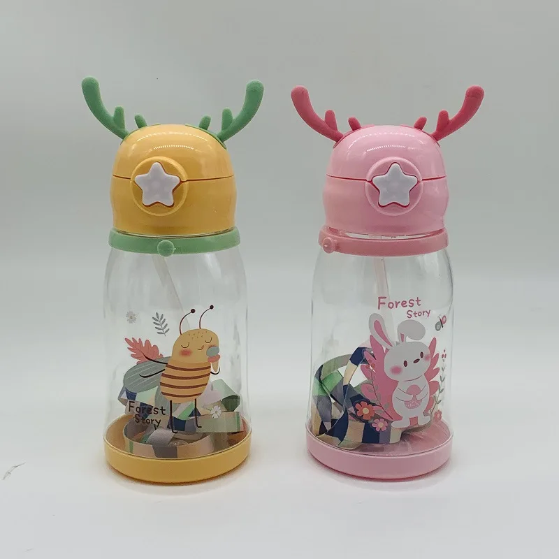 Water Bottle Children's Net Red Plastic Antler Straw Water Bottle High Appearance Level Large Capacity Water Bottle Kettle Summe image 5
