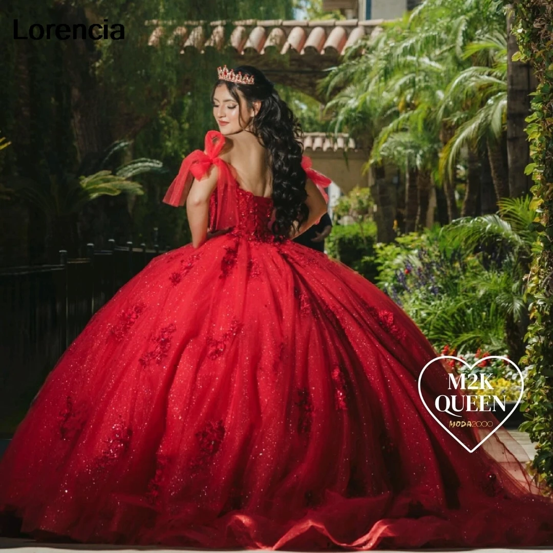 فستان Quinceanera أحمر مكسيكي لامع مخصص 2024 ثوب حفلة دانتيل ترتر مزين بالخرز حلو 16 Vestidos De 15 Años YQD904