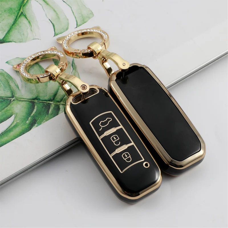 Gold Edge Car Remote Key Case Cover Shell Fob For GAC Trumpchi GS GA3 GA3S GA5 GA6 GS4 GS8 GS5 GS3 GA4 Keychain Auto Accessories