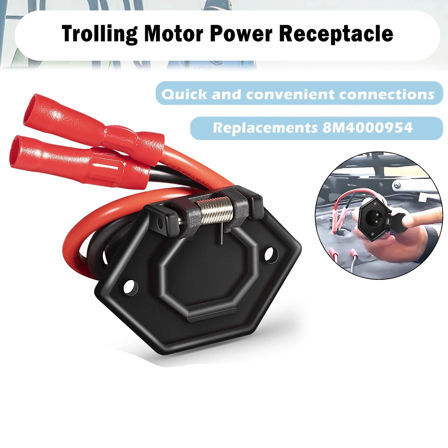 

8M4000954 Trolling Motor Power Receptacle Plug, 2-Prong 50A, 12V, 24V 36V ,for Bow-Panel Installation Male Female Trolling Motor