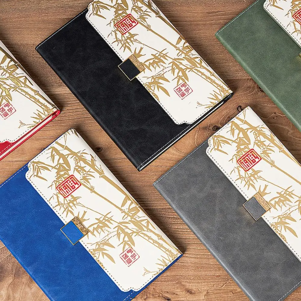 Stationery Vintage Leather Notebook Chinese Style Bamboo Leaf Pattern Diary Book Business A5 Note Pad Student
