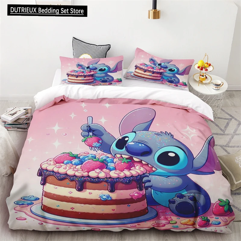 

Duvet Cover Cute Cartoon Stitch Eating Cake One Quilt Cover Two Pillowcases Single Double Bed Queen King Size No Filling Inside