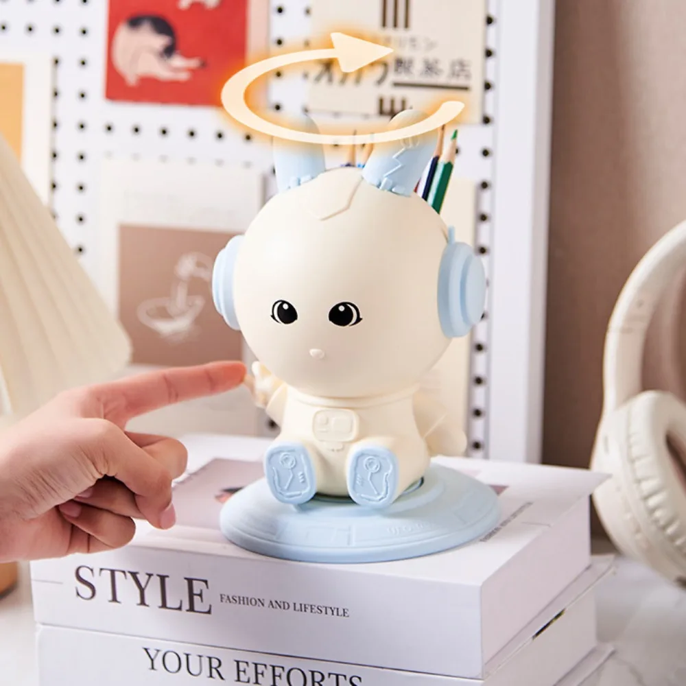 PP Rabbit Pen Holder Rotate Three-dimensional Stationery Storage Box Useful Oblique Insertion Makeup Brush Holder Home Office