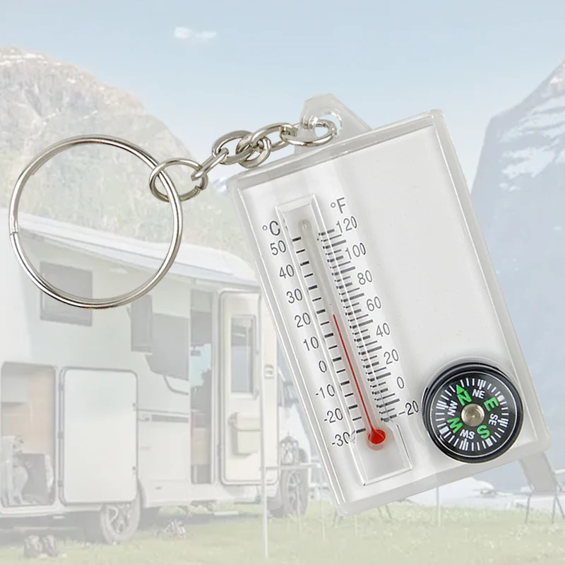 

1Pc 6x3cm RV Outdoor Thermometer Compass Keychain Compass Camping Car Guide Direction RV Supplies
