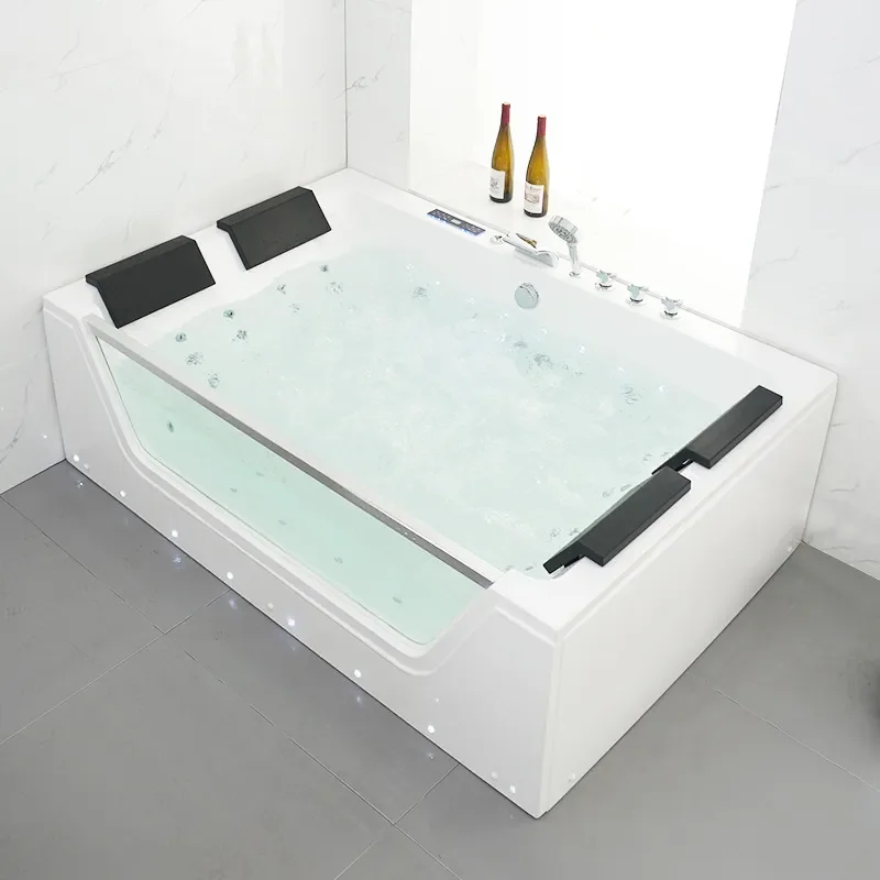 for Colorful Ambient Light Glass Double Jacuzzi Bubble Bath Beauty Salon Health Spa Energy Smart Bubble