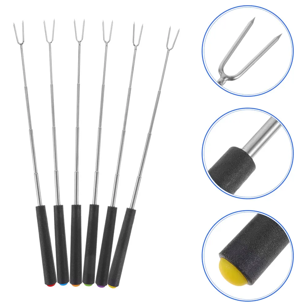 

4pcs BBQ Forks Stainless Steel Reusable Camping Tools Multi-color Handles Extendable Skewers For Marshmallow Fireplace for meat