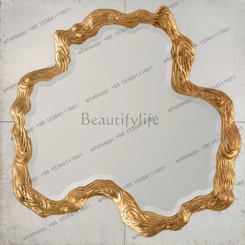 Light luxury wave decorative mirror special-shaped wall-mounted household French living room wall art design mirror
