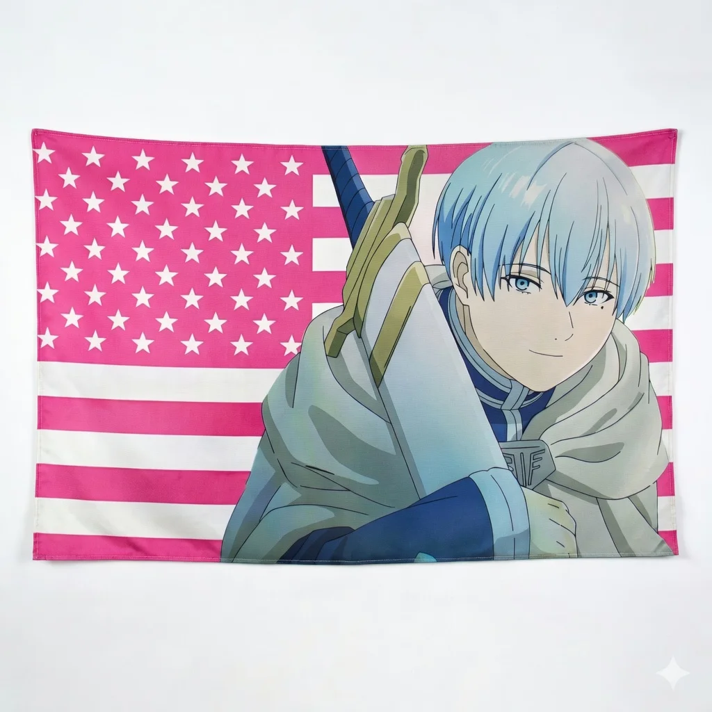 Cool Anime Swordsman Pink Stars Stripes Flag Tapestry Flat Print Aesthetic Wall Decor for Living Room Dorm Bedroom Gift