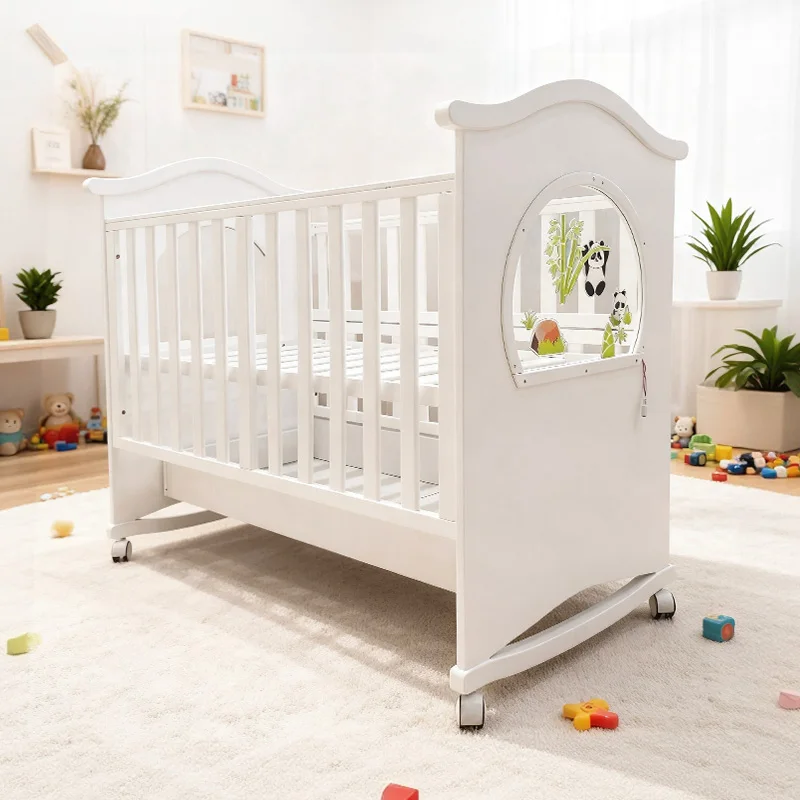 

Портативная белая многофункциональная кроватка-манеж для новорожденных и детей, деревянная детская кроватка с боковинами