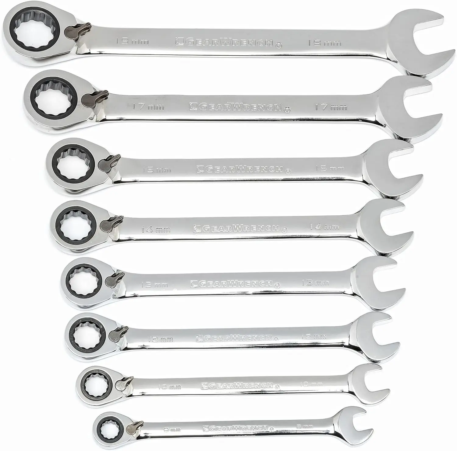 

8 Pc. 12 Pt. Reversible Ratcheting Combination Wrench Set, Metric - 9543 Hand Tools