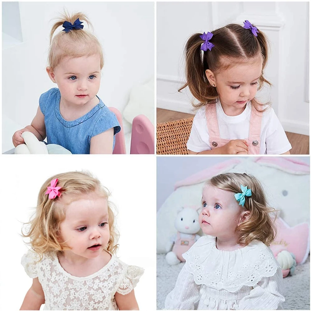 20PCS 2.2\'\' Baby Hair Clips Newborn Girls Fully Lined Tiny Hair Bows Alligator Clips for Infants Toddlers Photography Props