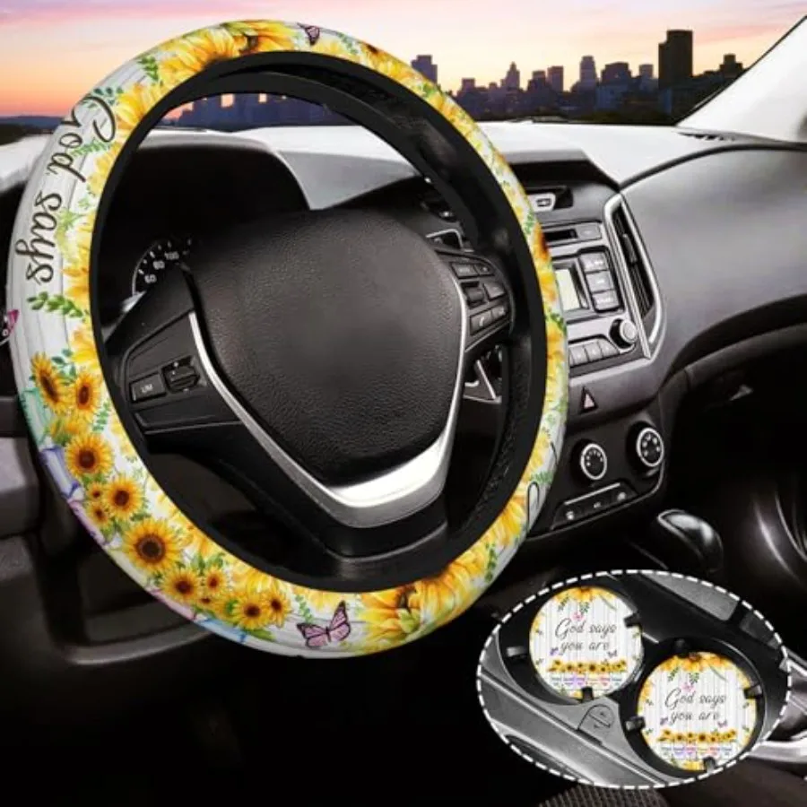

Christian Faith Steering Wheel Cover for Women, Universal Auto Steering Wheel 14-15 Inch Car Interior Accessories with 2PCS Car