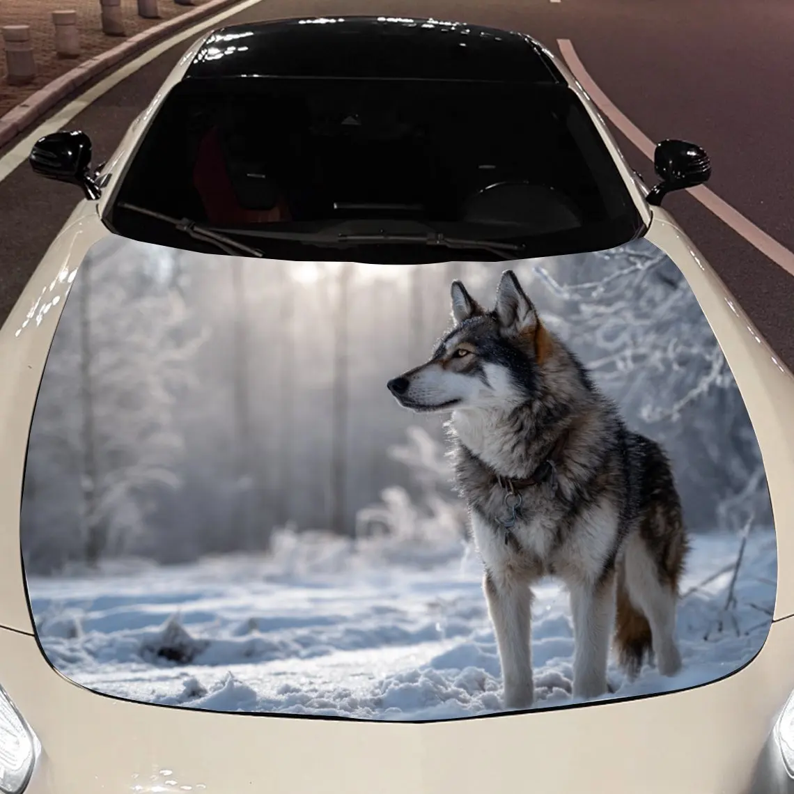 

Car Decals Majestic Wolf Standing in Snow - Covered Forest Car Hood Sticker, Waterproof Self - Adhesive Vinyl Graphics Decals, D