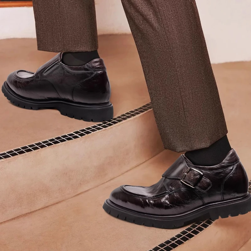 جلد طبيعي الأعمال البريطانية مصعد أحذية رجالية فستان أحذية الذكور خفيفة الوزن مريحة غير مرئية الارتفاع زيادة الأحذية