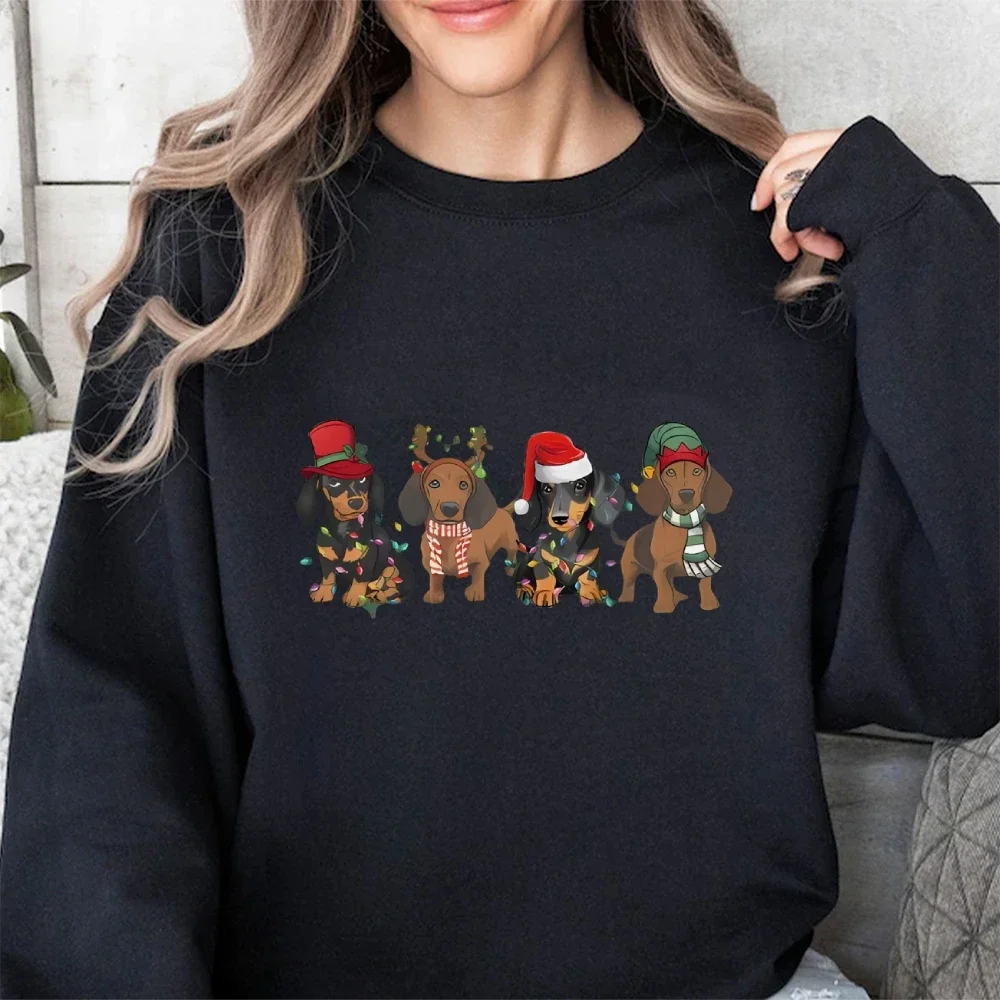 Christmas Style Cartoon Puppy Graphic Print Women Sweater Hoodie Pullover Shoulder Autumn Loose Sweatshirt Hipster Sportswears