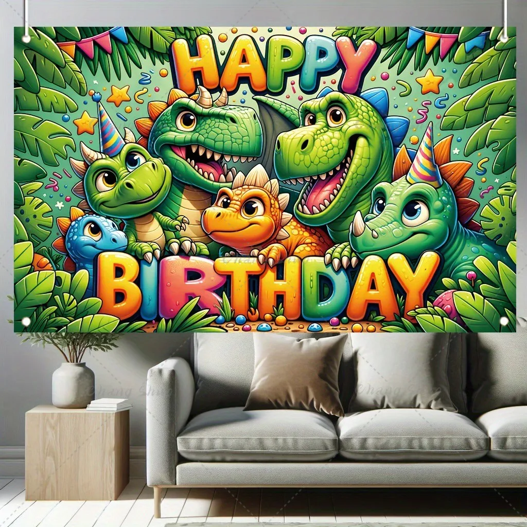 Cartoon Dinosaur Happy Birthday Party Decoration Newborn Photography Backdrop Props Photocall Baby Shower Photo Background HR-01