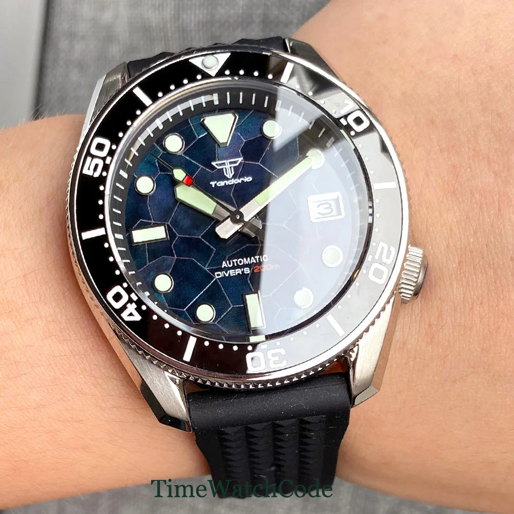 

Tandorio Diver автоматические часы для мужчин NH35A Movt с сапфировым стеклом перламутровый циферблат 200 м водонепроницаемые reloj hombre 42,5 мм