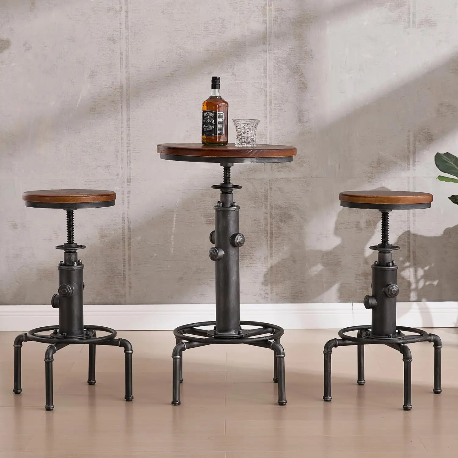 Bar Table 38.5" Whiskey Standing Pub Dining Cafe Table Rustic Round Swivel Brown Wood Top Metal Base Heavy Duty for Kitchen, Caf