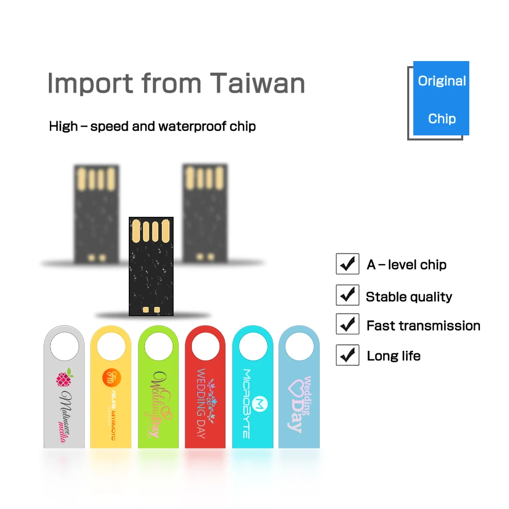 Free Custom Logo USB Flash Drive Pen Drive 8GB 16GB 32GB 64GB 128GB Metal Pendrive Card Memory Stick Drives U Disk with Key Ring
