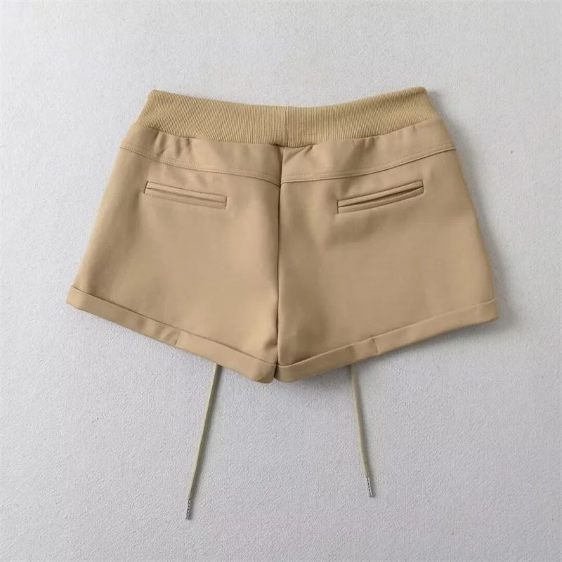 KEYANKETIAN 2024 Summer New Launch Women's Drawstring Shorts American Retro Pockets Elastic Waist Solid color Skinny Hot Shorts