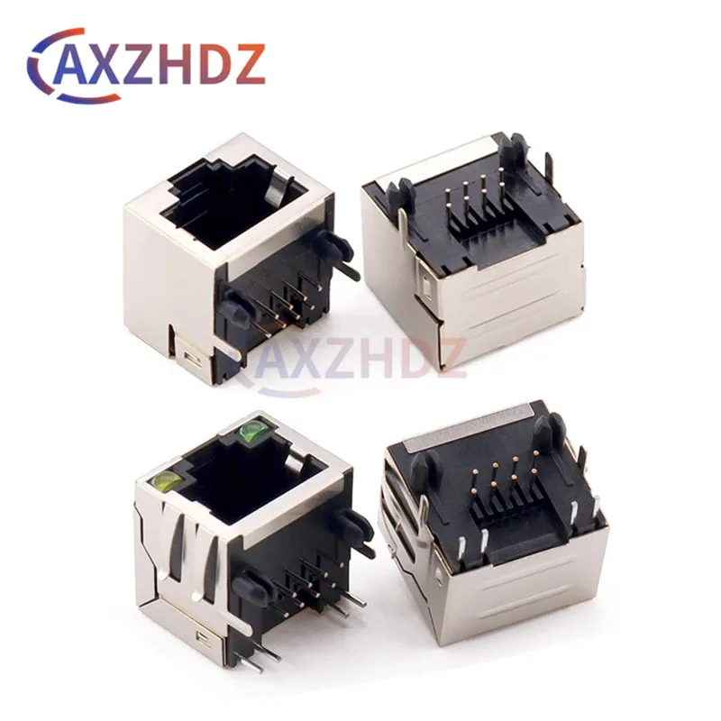10PCS RJ45 Network Ethernet Female Socket With LED Buckle Light Right Angle 56 8P8C Female Jack Connector 90 Degree Bent Needle