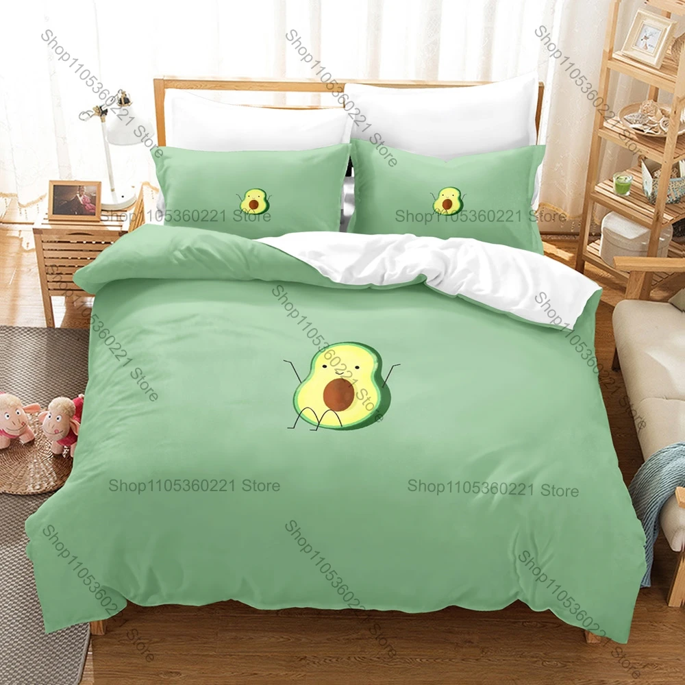 Watercolor Avocado Pattern Duvet Cover Set 1 Duvet Cover + 2 Pillowcases Tropical Fruit Soft Bed Linens Gift Home Textile