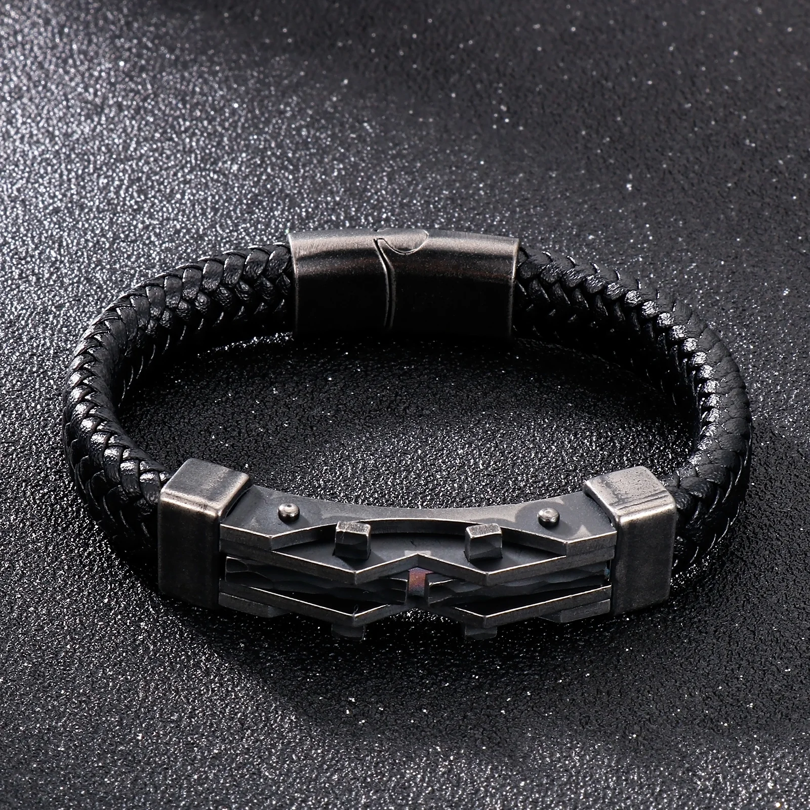 HaoYi Vintage Stainless Steel Leather Bracelet For Men Fashion Cowhide Rope Braided Jewelry  Accessories