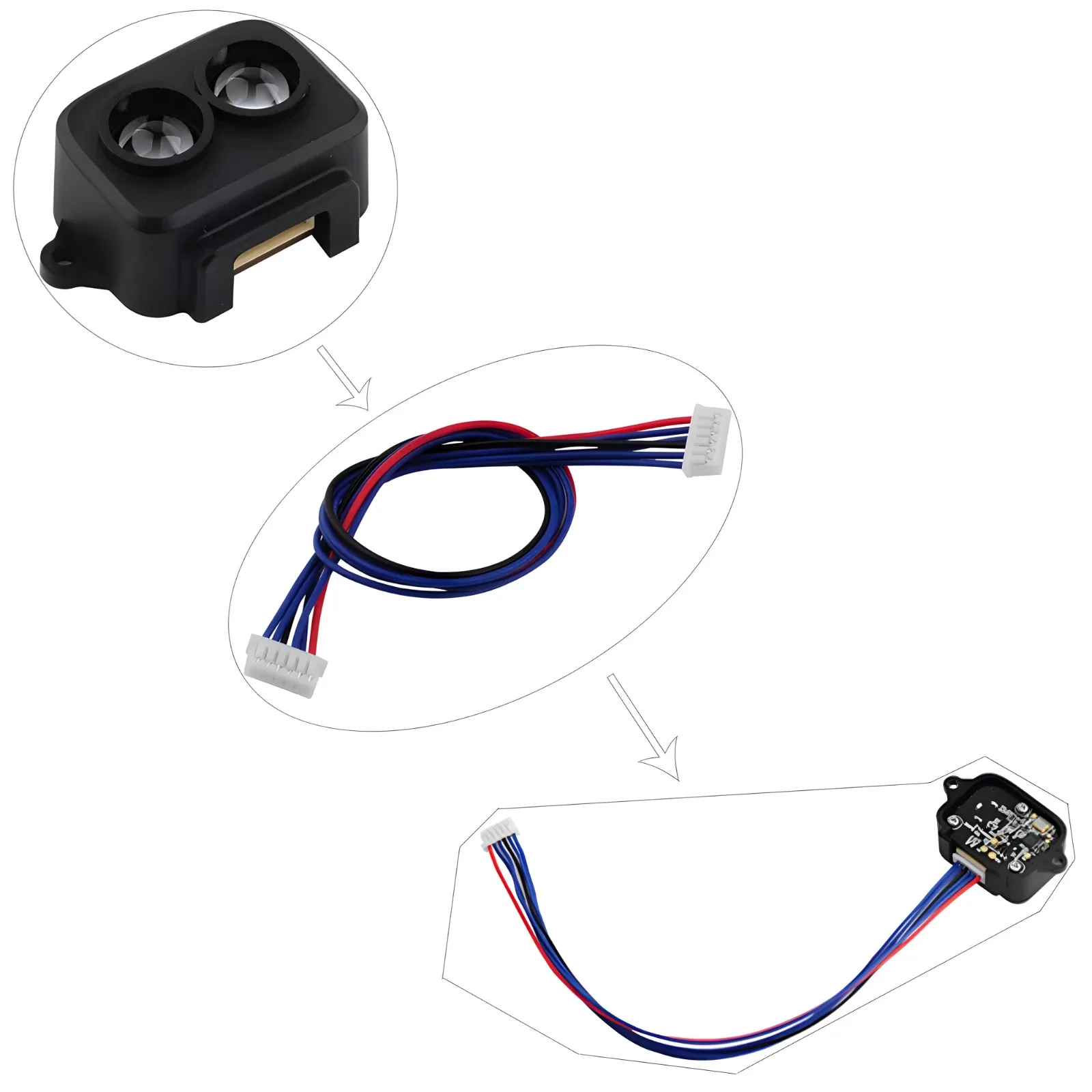 TF-Luna LiDAR Range Finder Sensor Single-Point Micro Ranging Module 5V UART IIC Interface With Male Cable+Famale Cable