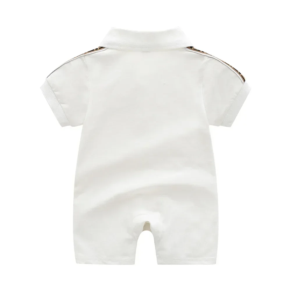 Romper de algodão de manga curta para menino e menina recém-nascidos, roupa de uma peça, letras finas, costura, moda verão, 0 a 24 meses