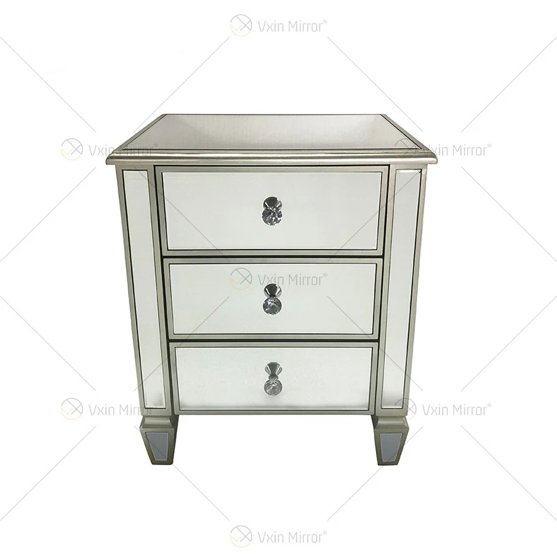 Light luxury mirror glass furniture ins wind-style bedside table, neo-classical three-drawer cabinet,