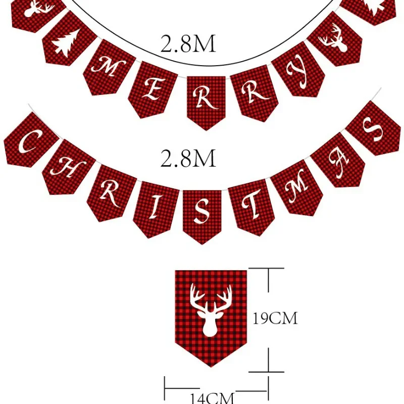 Веселый Рождественский Бумажный баннер, красные клетчатые рождественские носки, бумажные подвесные украшения для рождества 2024, бытовые флажки