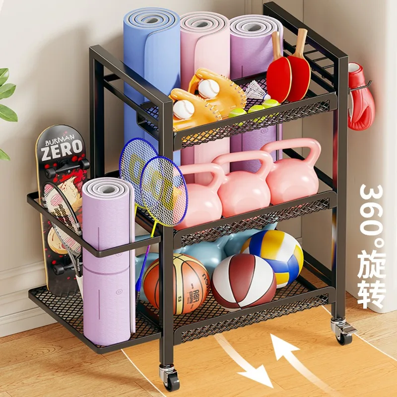 Home Gym Sports Equipment Storage Rack, Yoga Mat Holder, Ball Organizer, Portable Indoor Fitness Accessory Storage Stand