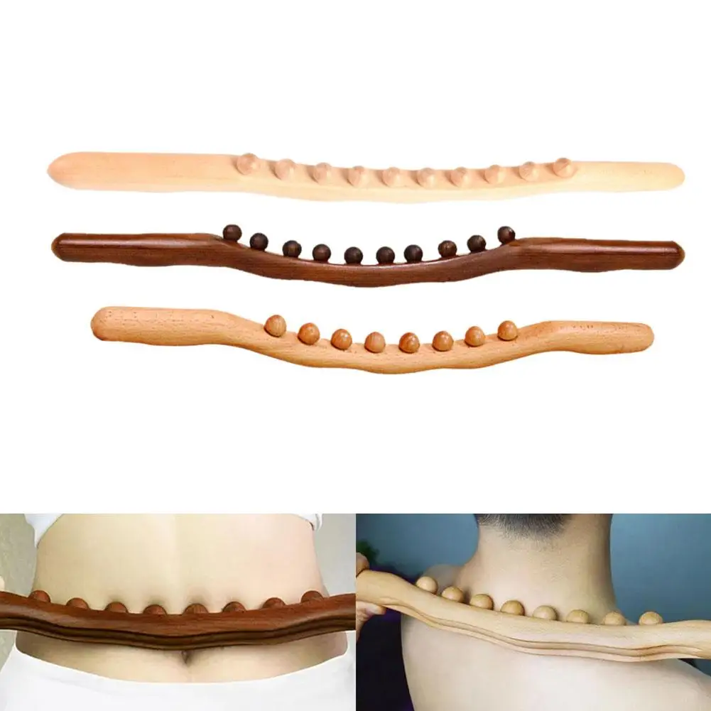 Gua Sha-Palo de masaje de madera carbonizada para raspar la espalda, herramienta relajante muscular corporal, varita masajeadora de meridianos, 8/10 cuentas, Th F4Q2