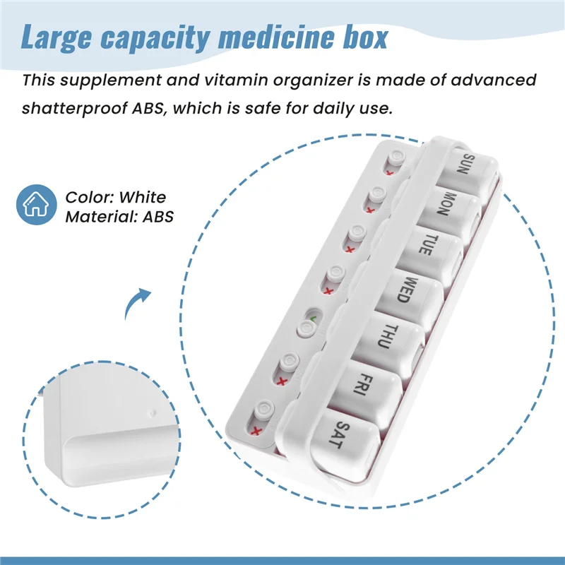 One-Time-A-Day Weekly Pill Organizer-Portable For Vitamins Fish Oil/Supplements Medication Reminder Box