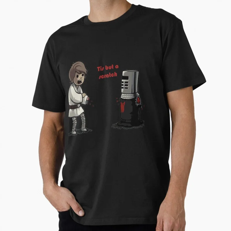 

The Black Night and Luke. Tis but a scratch!British humor Monty Python Funny gift T shirt for men Large size Tops 100% cotton
