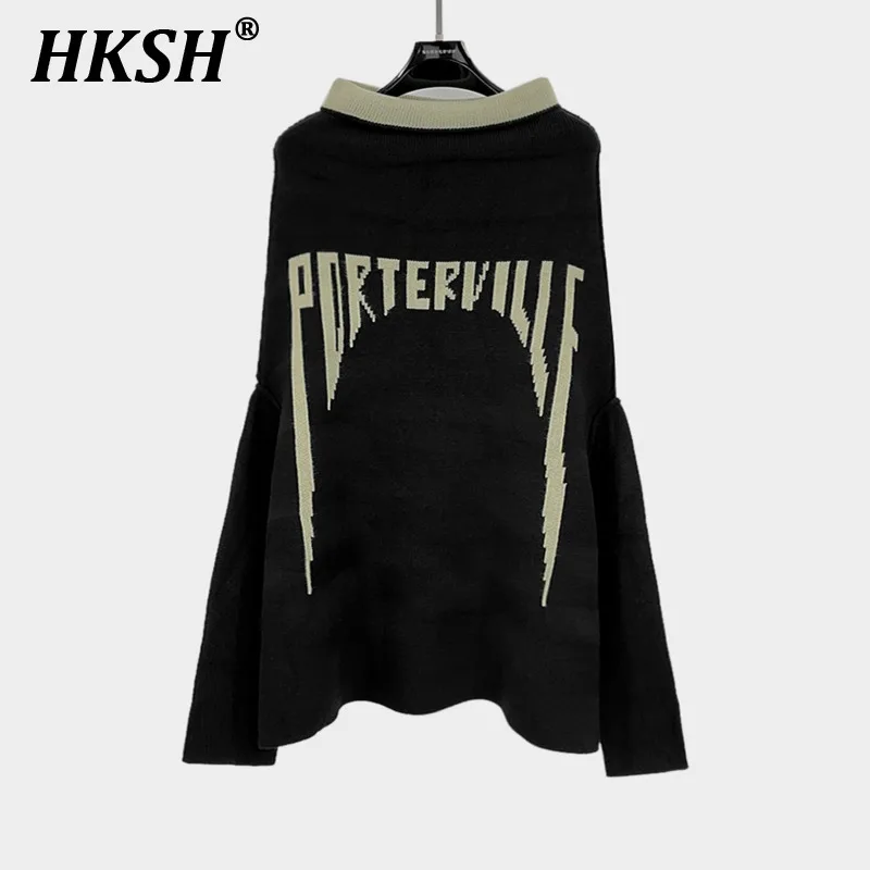 HKSH Spring Autumn New Men\'s Tide Punk Letter Jacquard Thick One Shoulder High Street Fashion Knitted Sweater Fashion Top HK3169